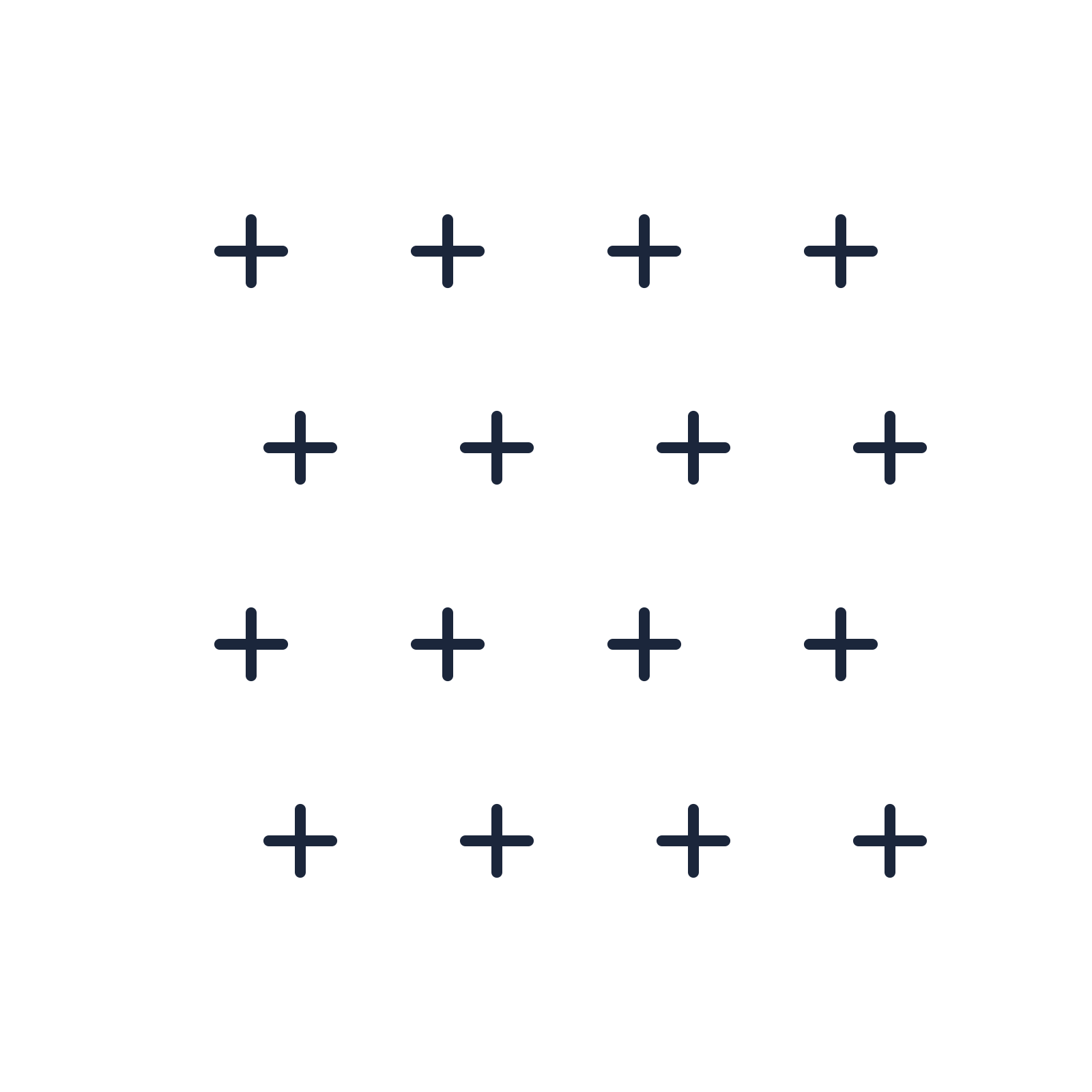 A transparent panel of crosses in a staggered layout with 4 rows for layering over a coloured background.