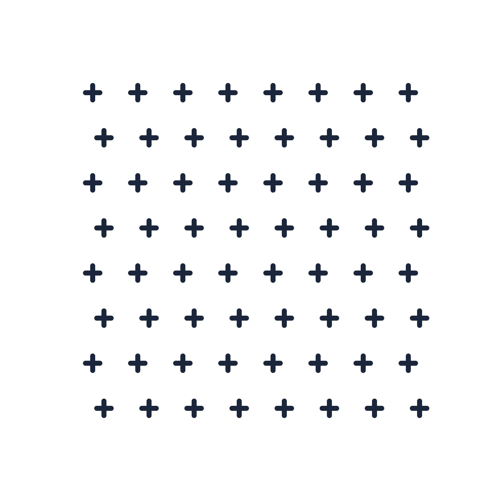 A transparent panel of crosses in a staggered layout with 8 rows for layering over a coloured background.