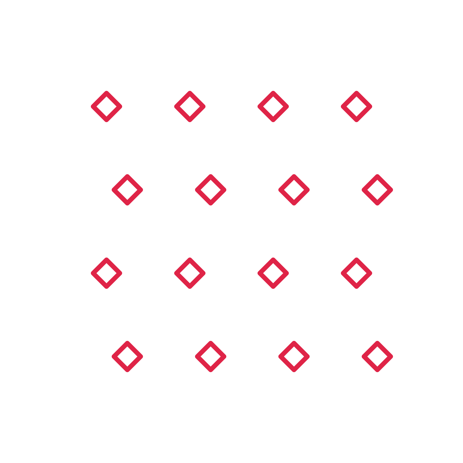 A transparent panel of diamonds in a staggered layout with 4 rows for layering over a coloured background.