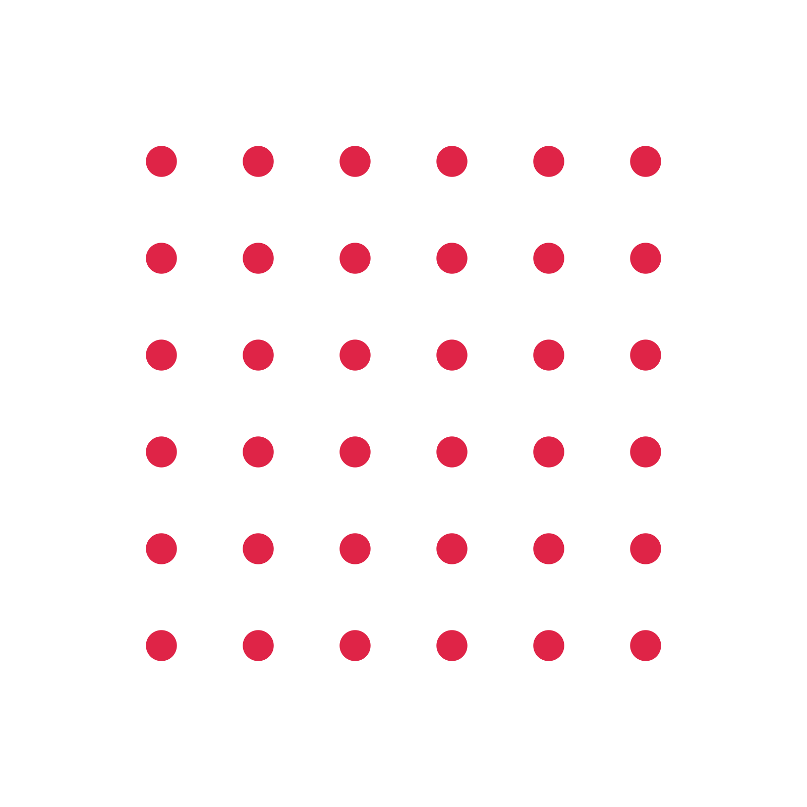 A transparent panel of dots in a aligned layout with 6 rows for layering over a coloured background.