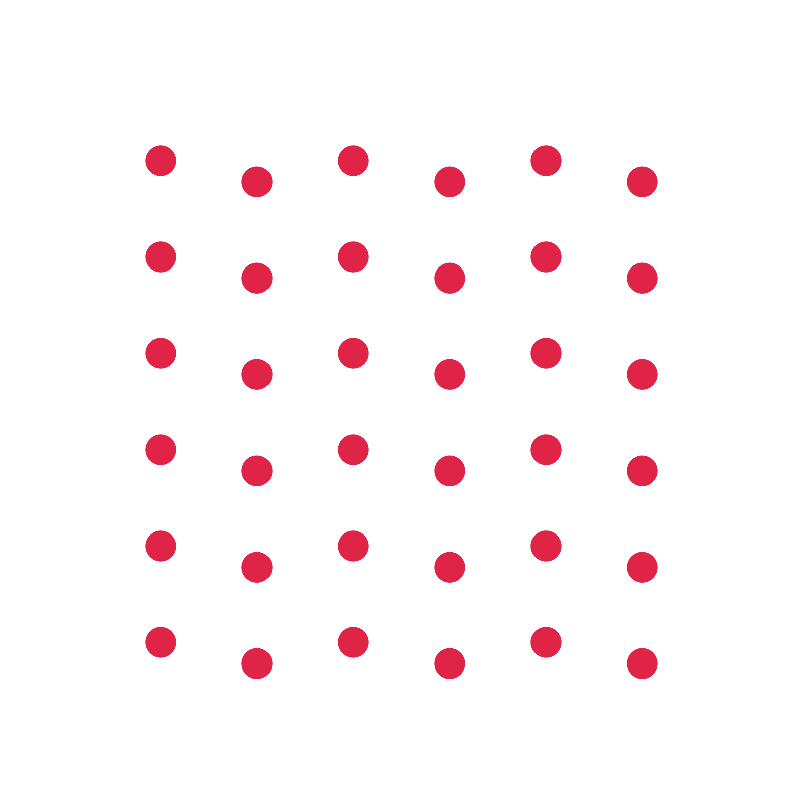 A transparent panel of dots in a diagonal layout with 6 rows for layering over a coloured background.