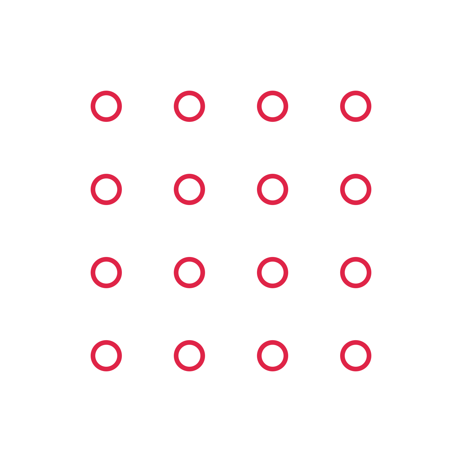 A transparent panel of rings in a aligned layout with 4 rows for layering over a coloured background.