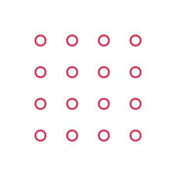 A transparent panel of rings in a aligned layout with 4 rows for layering over a coloured background.