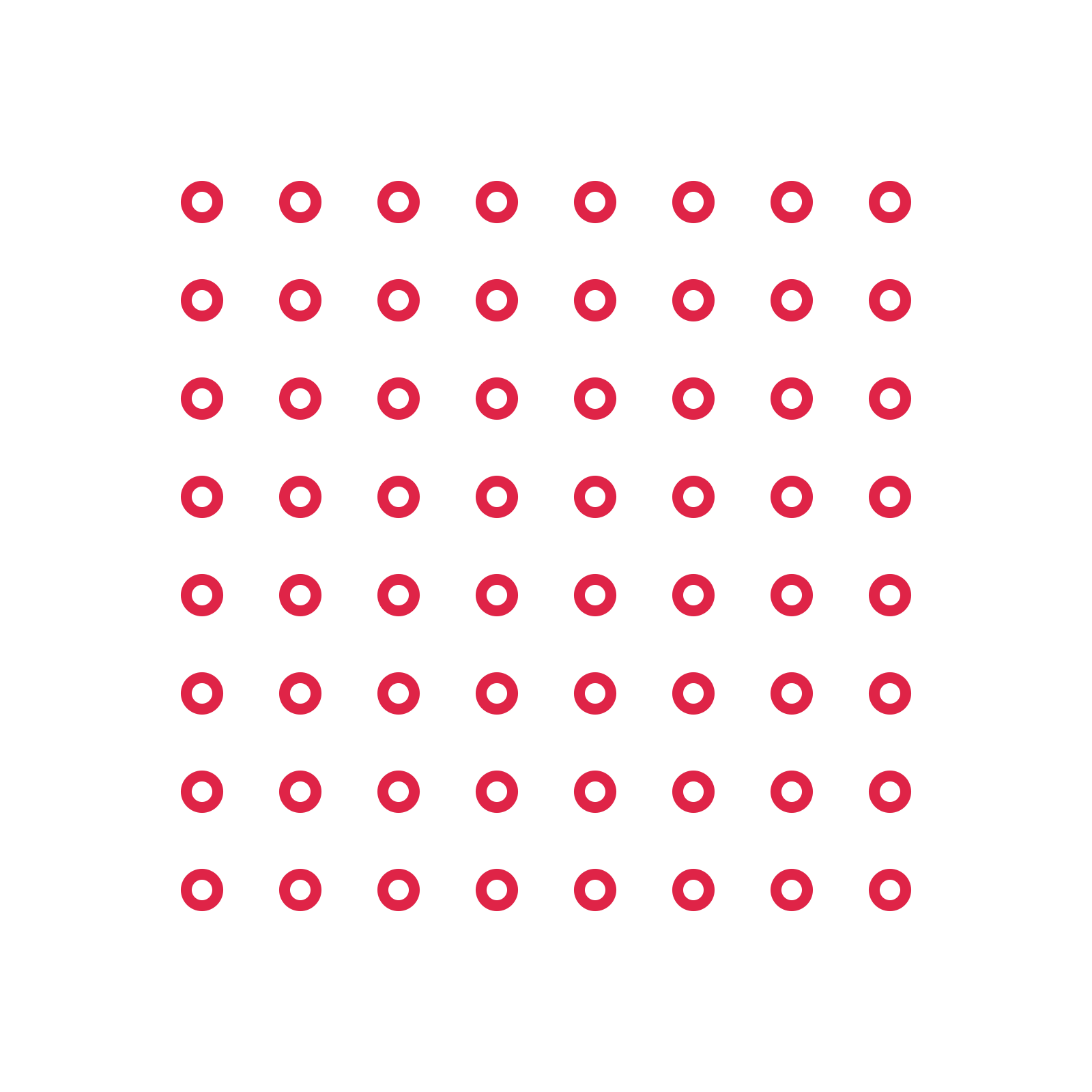A transparent panel of rings in a aligned layout with 8 rows for layering over a coloured background.