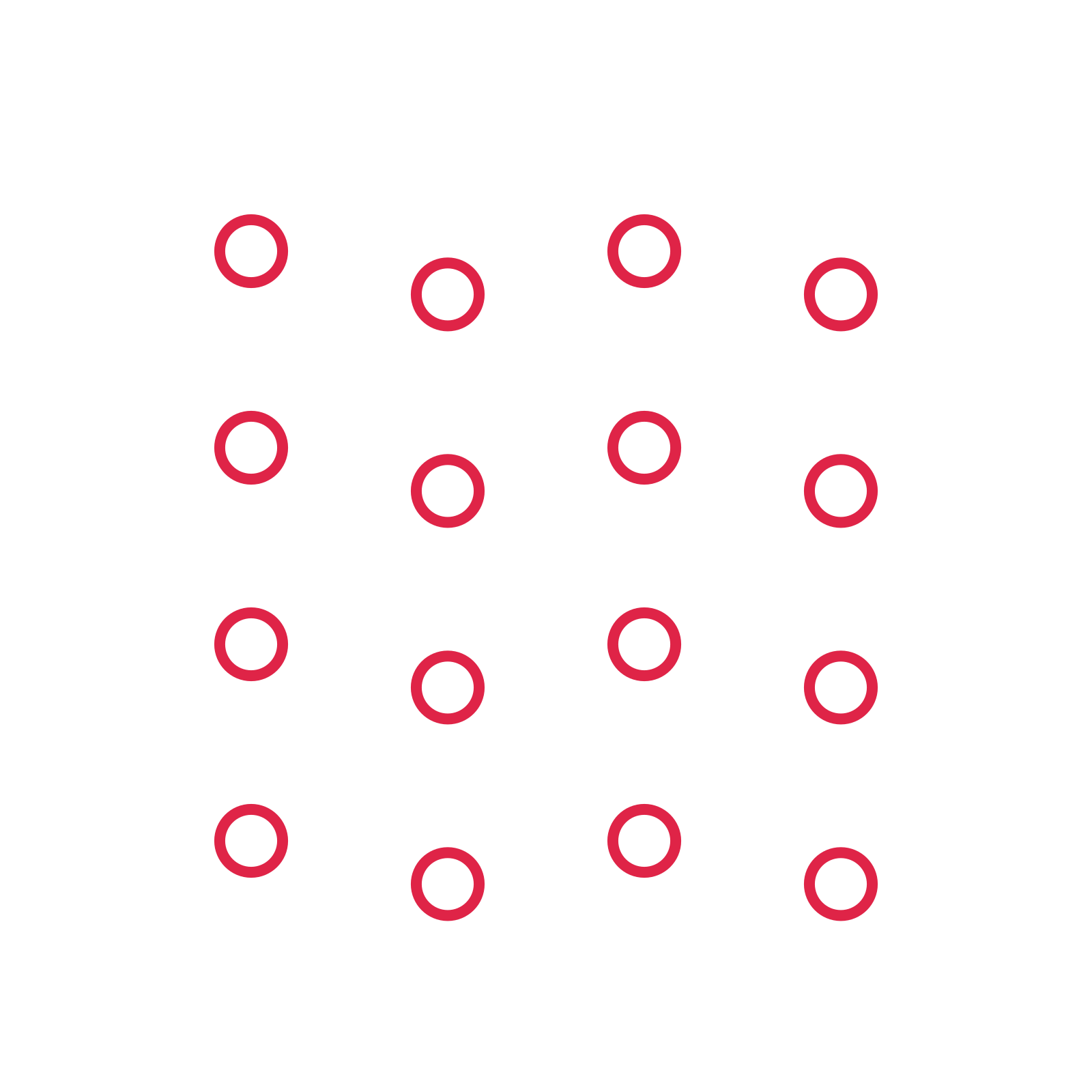 A transparent panel of rings in a diagonal layout with 4 rows for layering over a coloured background.