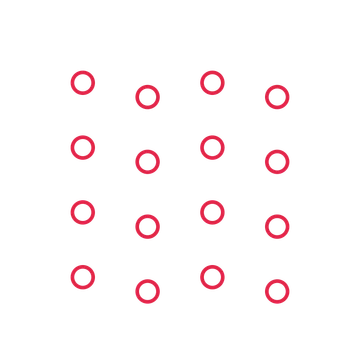 A transparent panel of rings in a diagonal layout with 4 rows for layering over a coloured background.