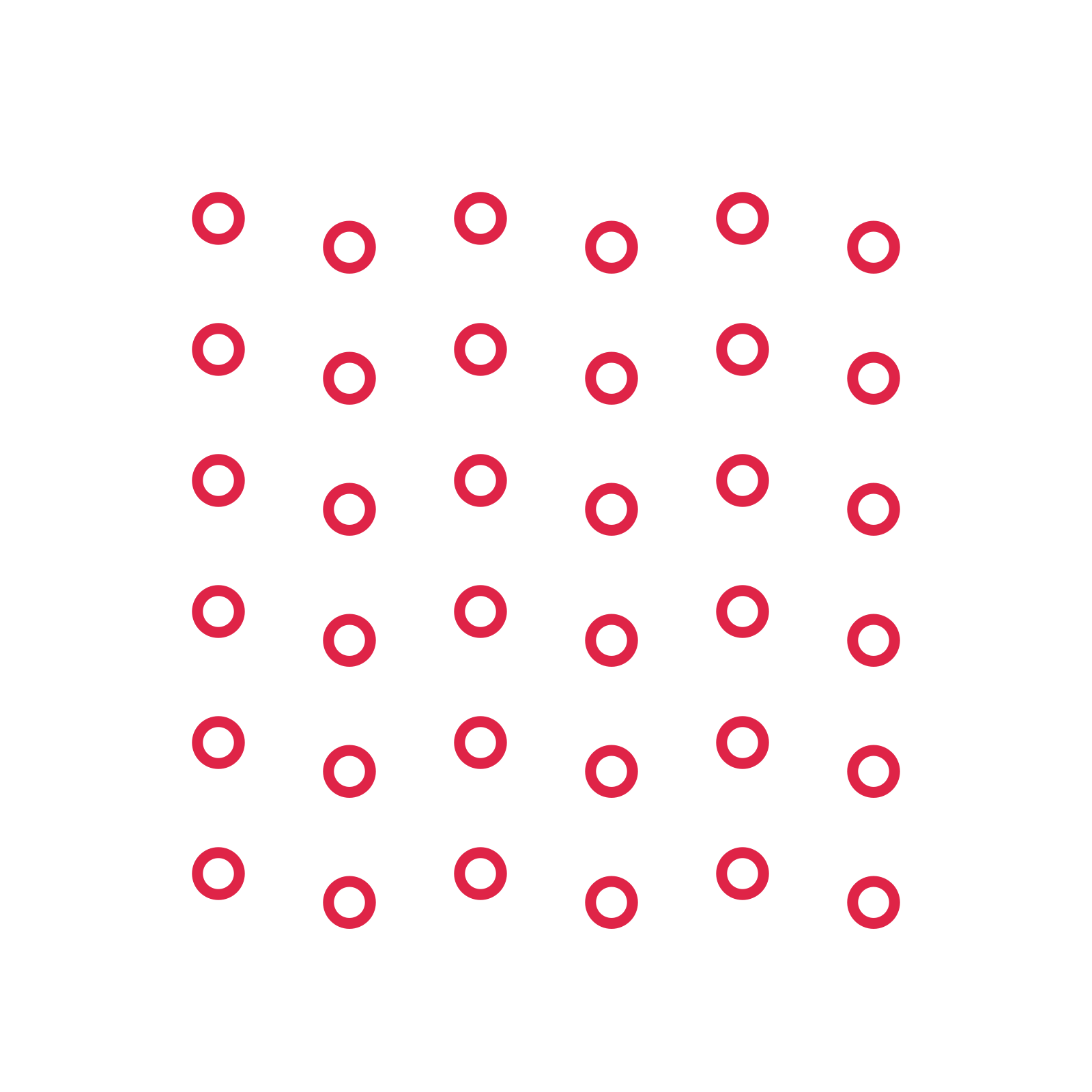 A transparent panel of rings in a diagonal layout with 6 rows for layering over a coloured background.