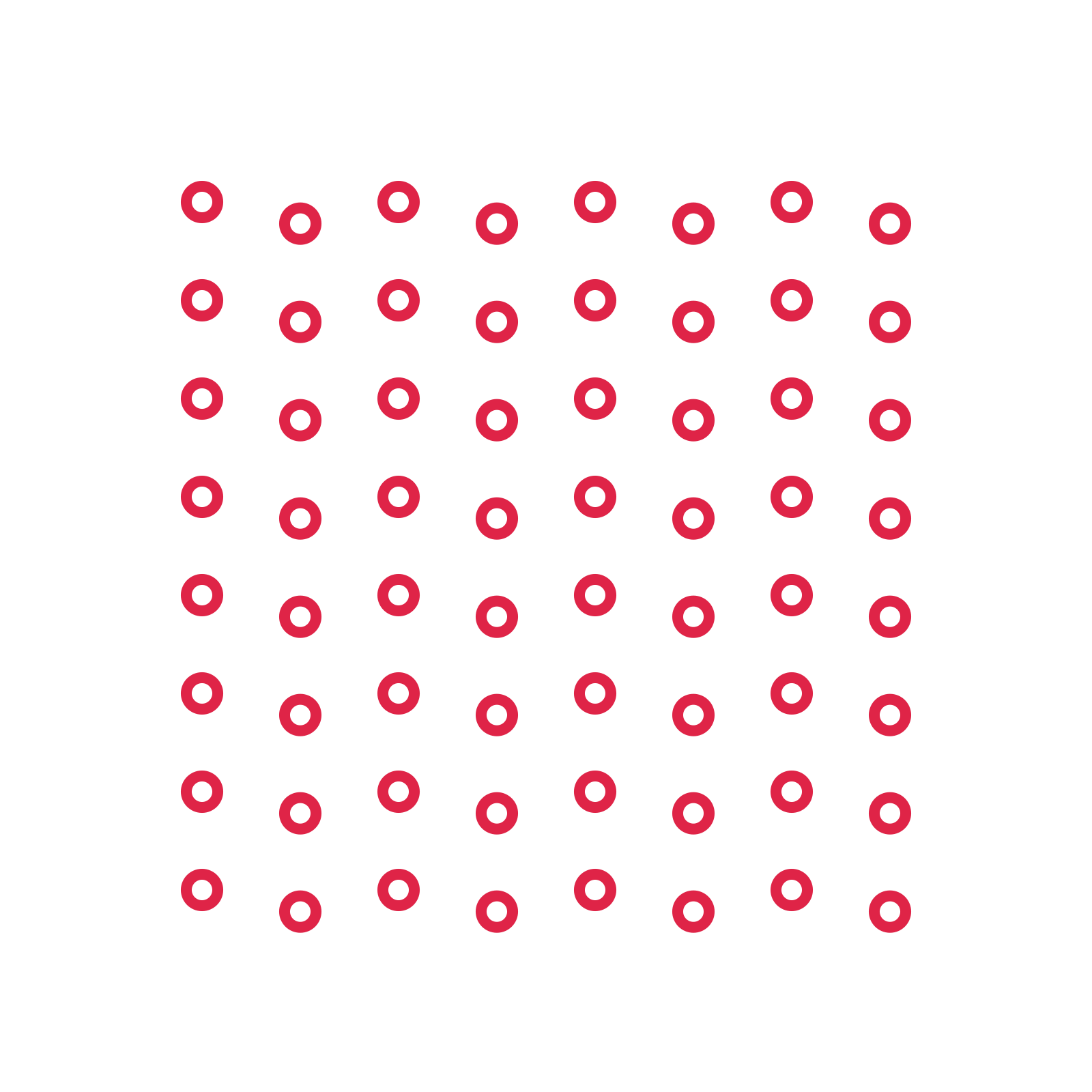 A transparent panel of rings in a diagonal layout with 8 rows for layering over a coloured background.
