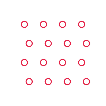 A transparent panel of rings in a staggered layout with 4 rows for layering over a coloured background.