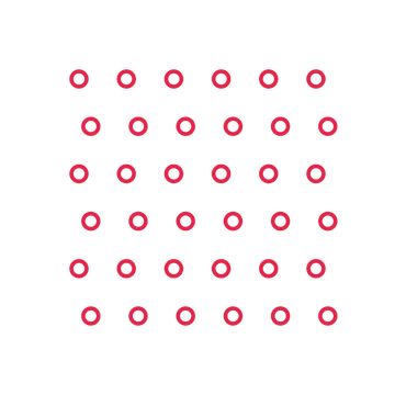 A transparent panel of rings in a staggered layout with 6 rows for layering over a coloured background.