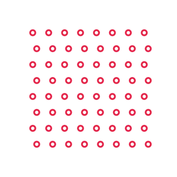 A transparent panel of rings in a staggered layout with 8 rows for layering over a coloured background.