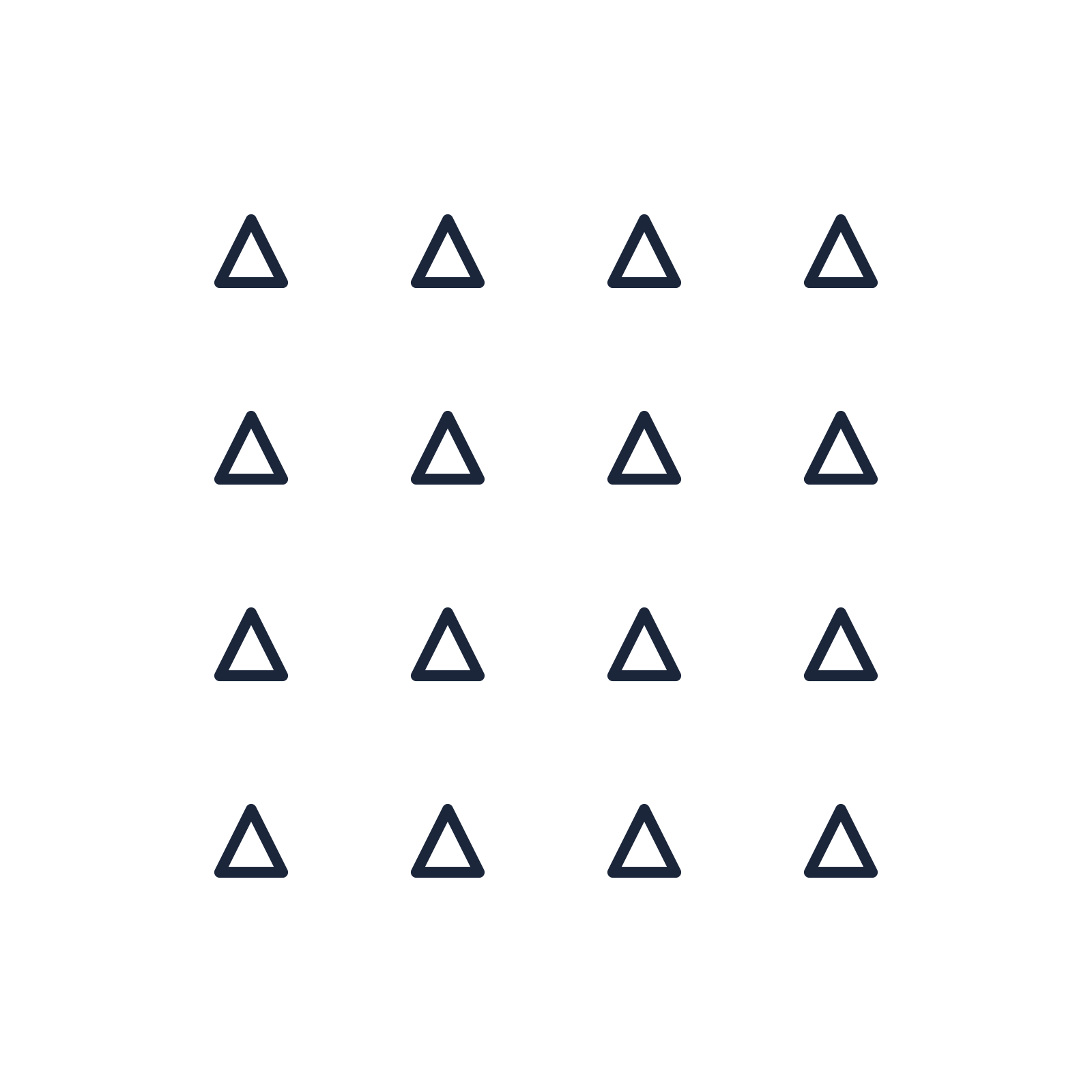 A transparent panel of triangles in a aligned layout with 4 rows for layering over a coloured background.