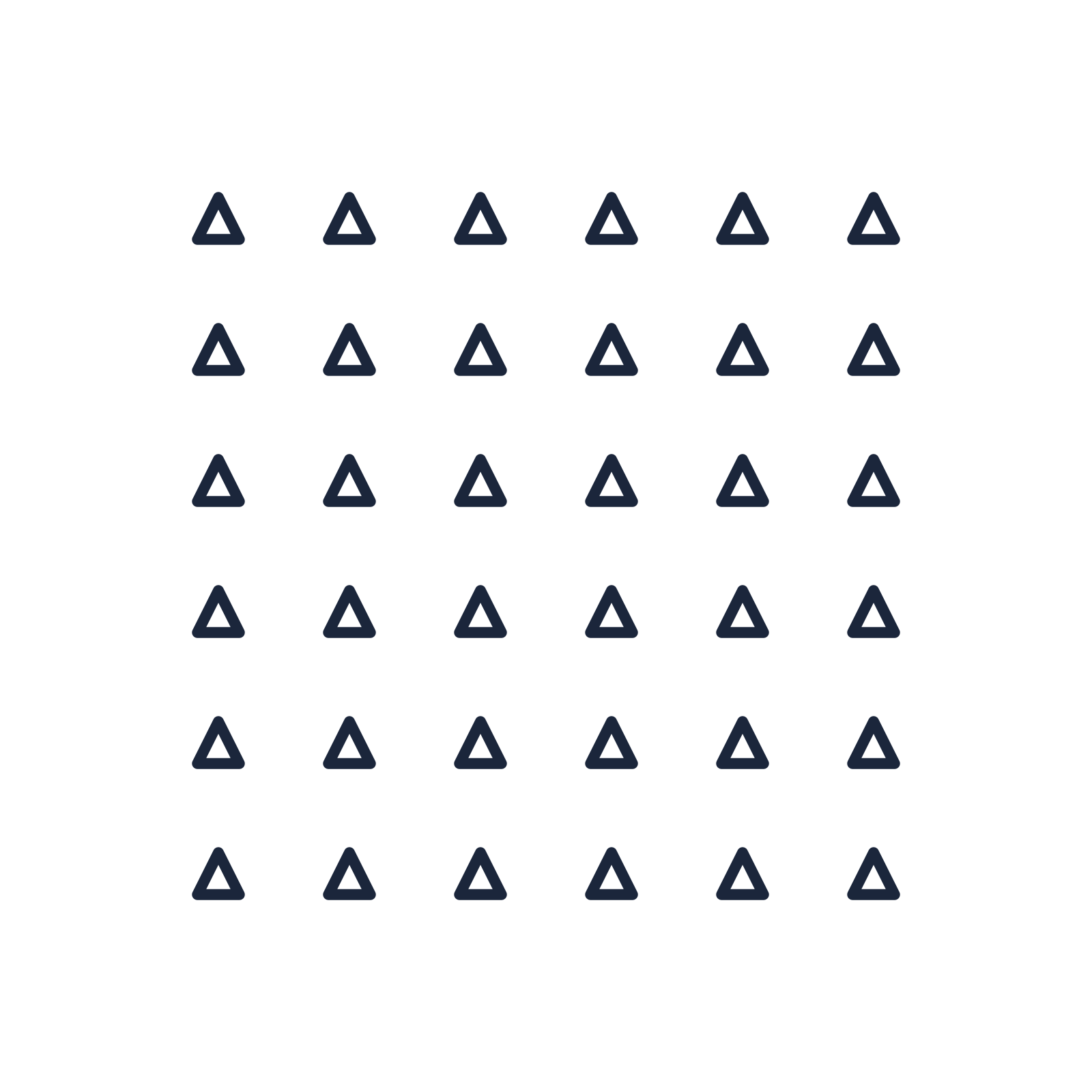 A transparent panel of triangles in a aligned layout with 6 rows for layering over a coloured background.