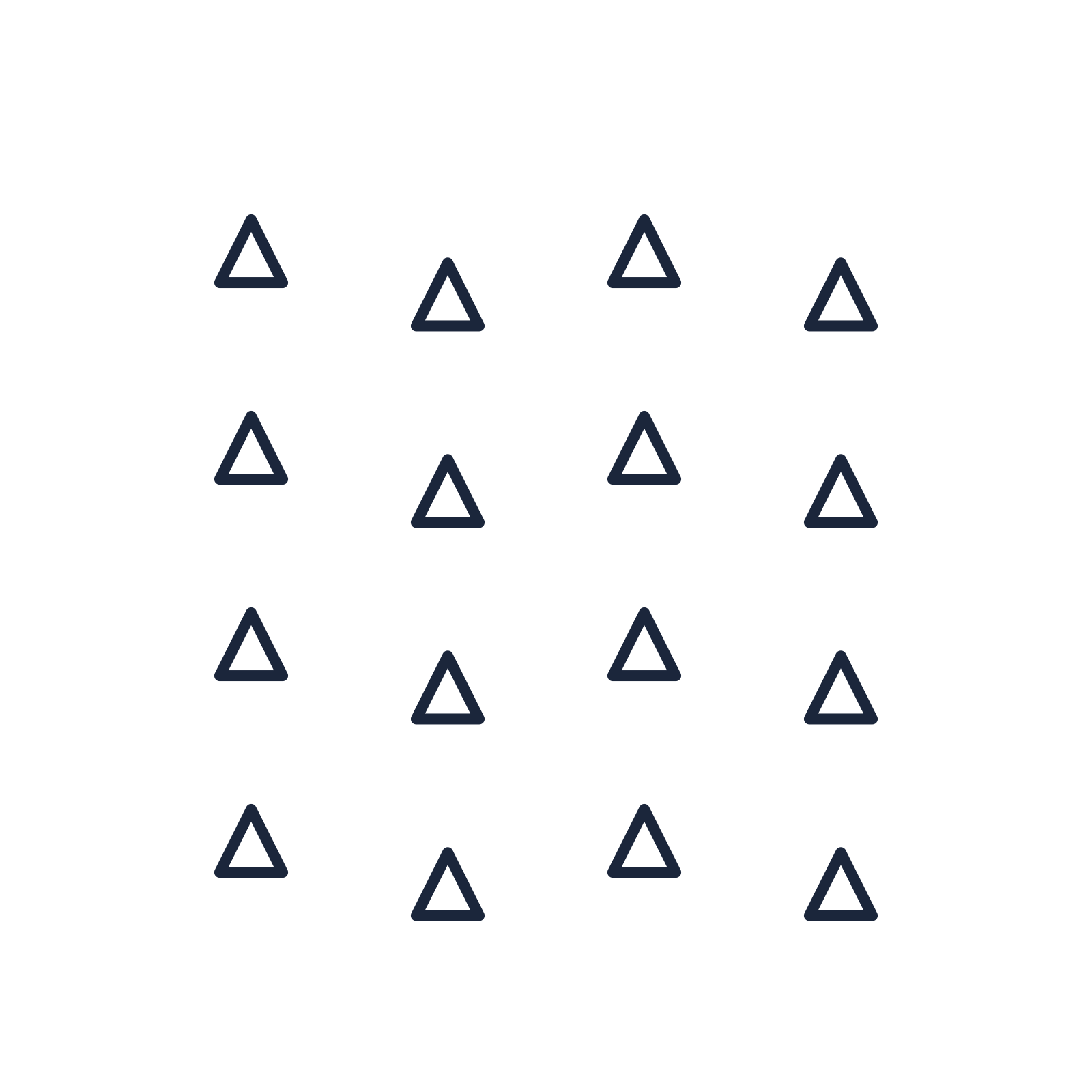 A transparent panel of triangles in a diagonal layout with 4 rows for layering over a coloured background.