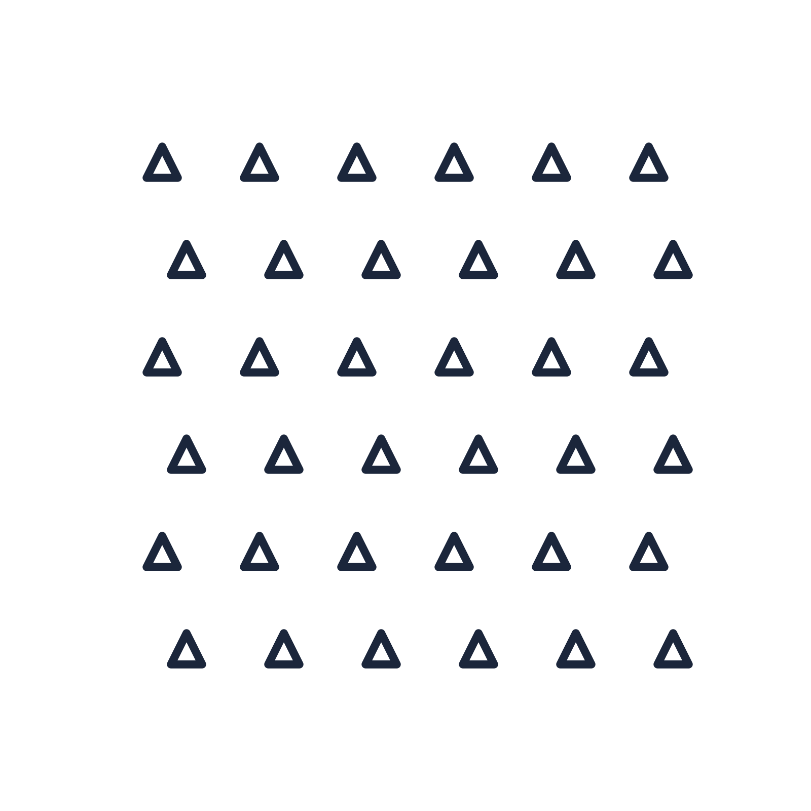 A transparent panel of triangles in a staggered layout with 6 rows for layering over a coloured background.