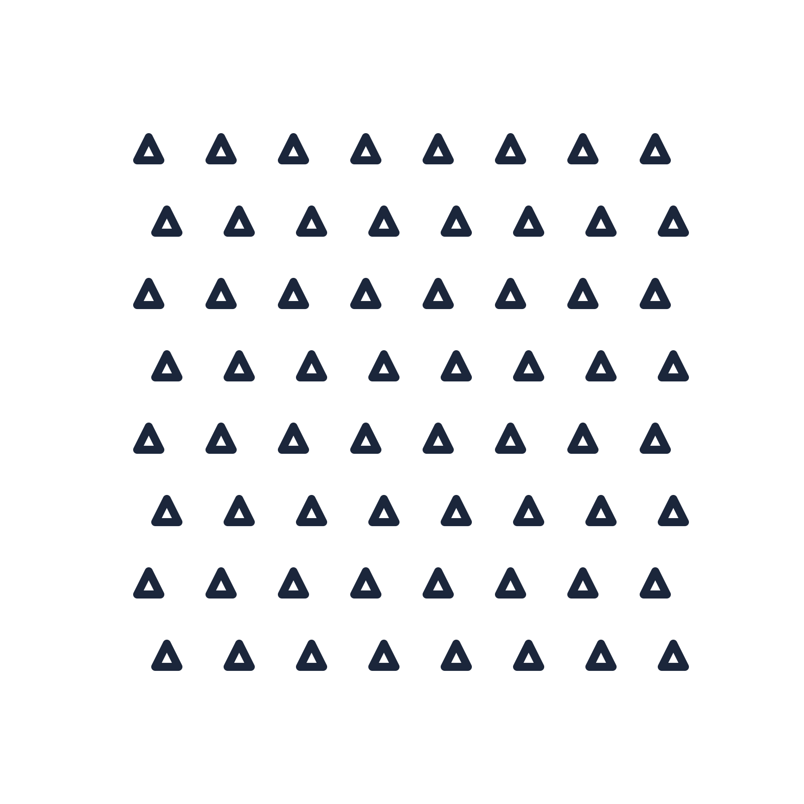 A transparent panel of triangles in a staggered layout with 8 rows for layering over a coloured background.
