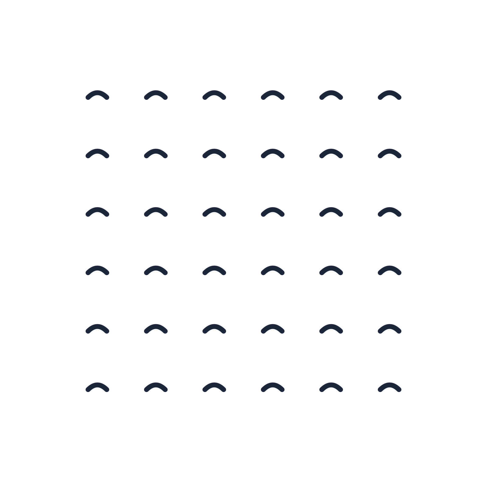 A transparent panel of waves in a aligned layout with 6 rows for layering over a coloured background.