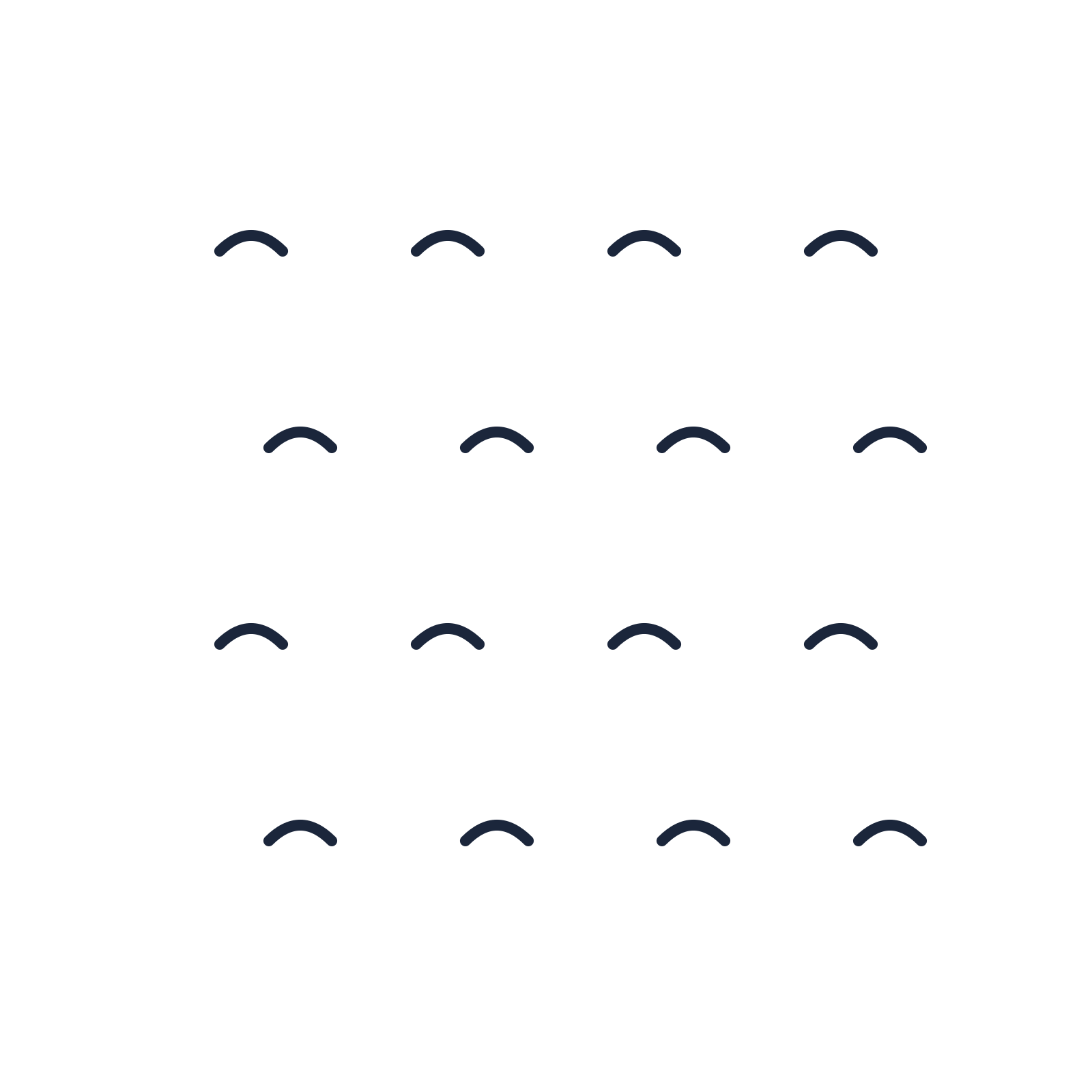 A transparent panel of waves in a staggered layout with 4 rows for layering over a coloured background.