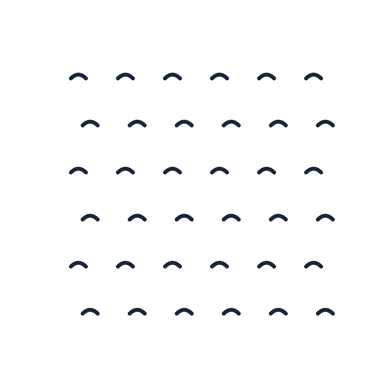 A transparent panel of waves in a staggered layout with 6 rows for layering over a coloured background.