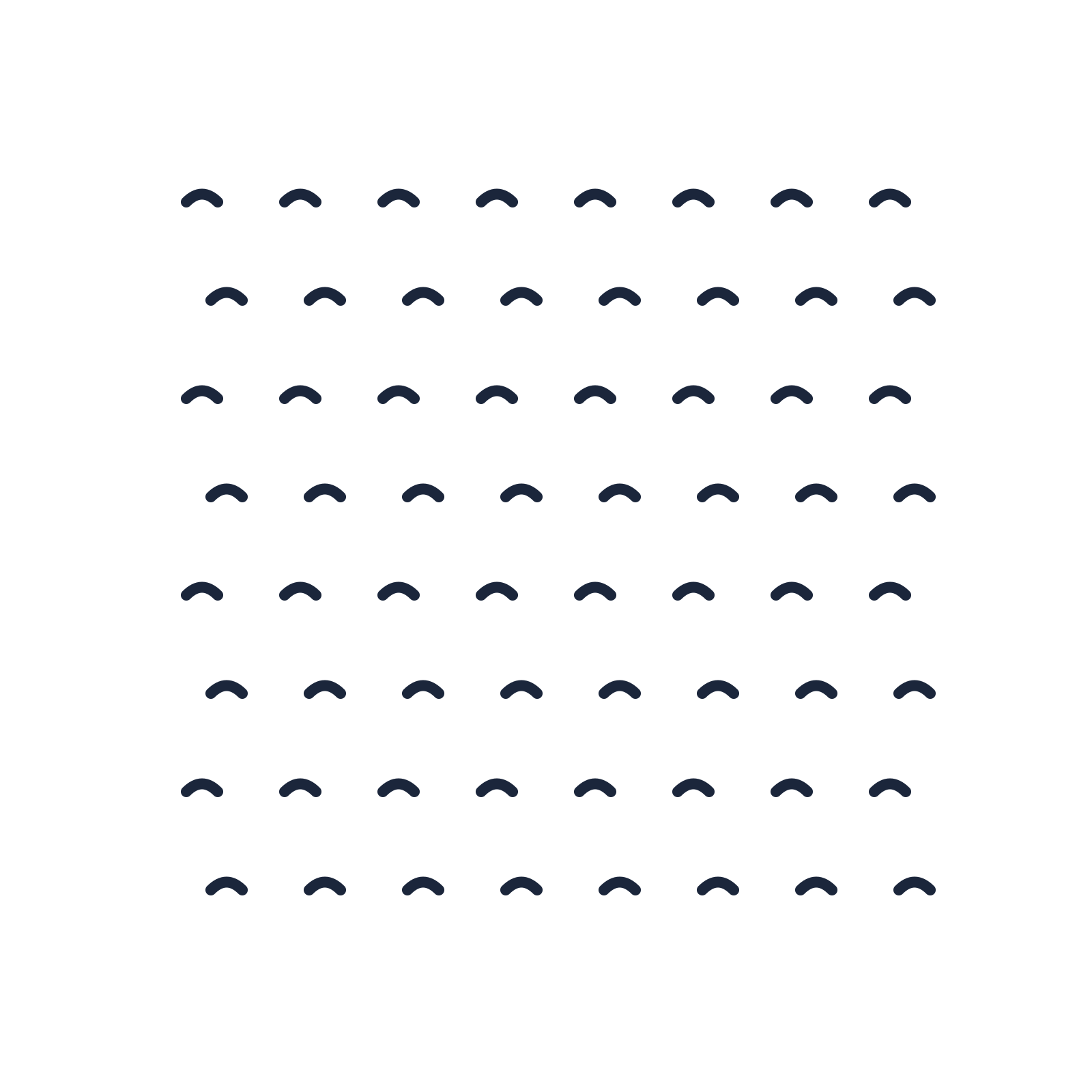 A transparent panel of waves in a staggered layout with 8 rows for layering over a coloured background.