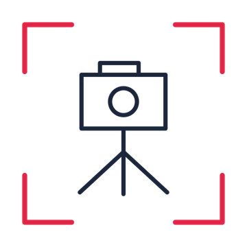 Photography camera tripod in a sketch frame drawing with clear rounded lines.