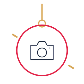 A hanging ornament composition featuring photography camera for Photography designs.