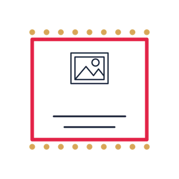 A stamp label composition featuring framed landscape photograph for Photography designs.