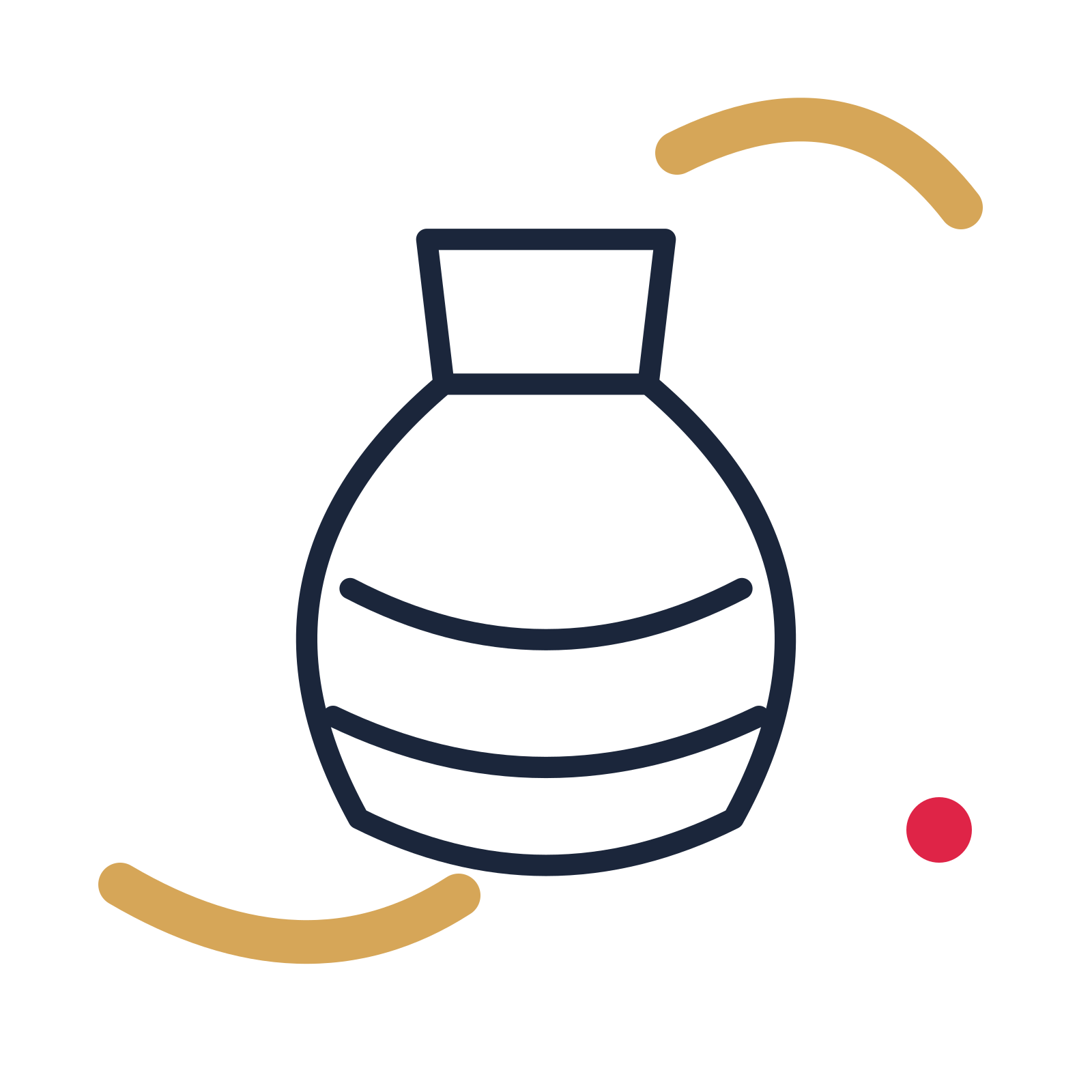 Handmade pottery vase in a duotone drawing with clear rounded lines.