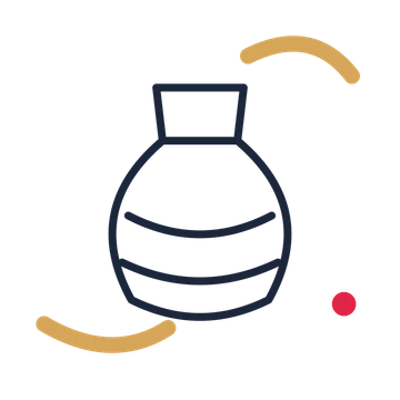 Handmade pottery vase in a duotone drawing with clear rounded lines.