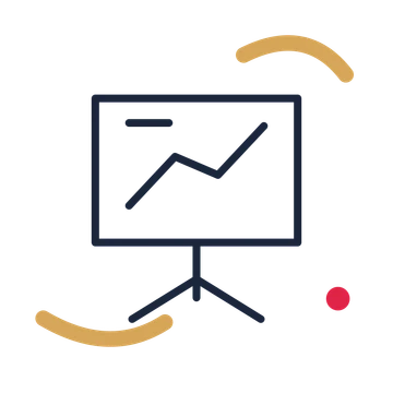 Business presentation board in a duotone drawing with clear rounded lines.