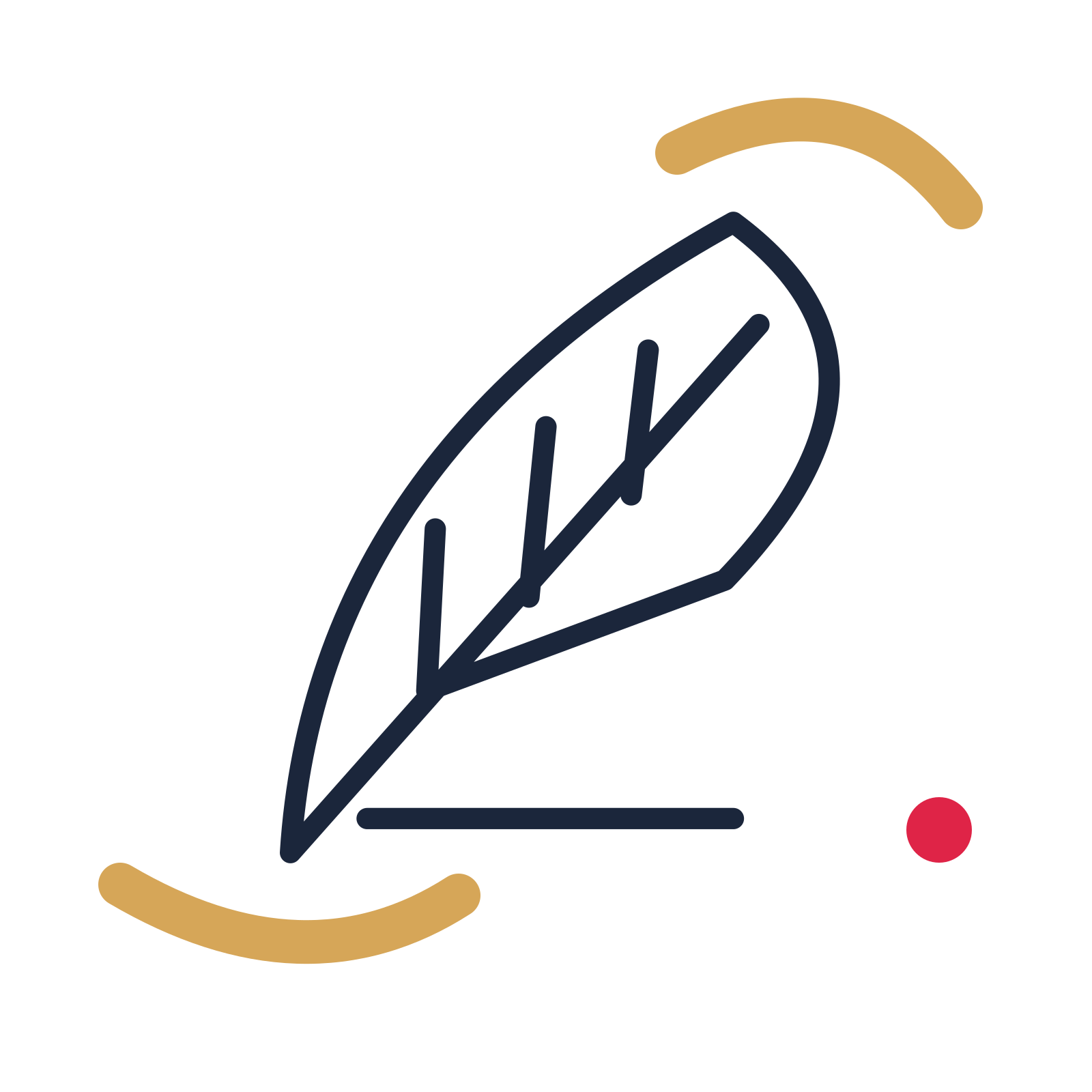 Author writing quill in a duotone drawing with clear rounded lines.