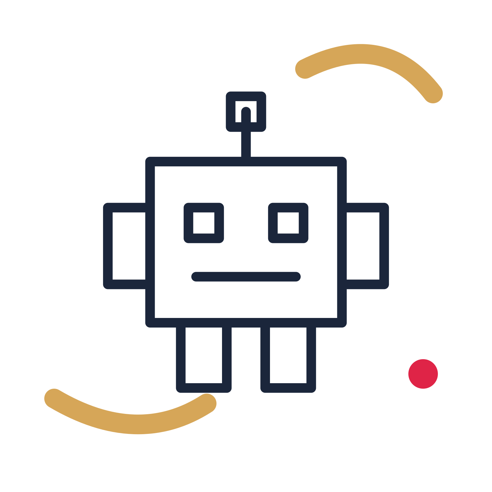 Friendly technology robot in a duotone drawing with clear rounded lines.