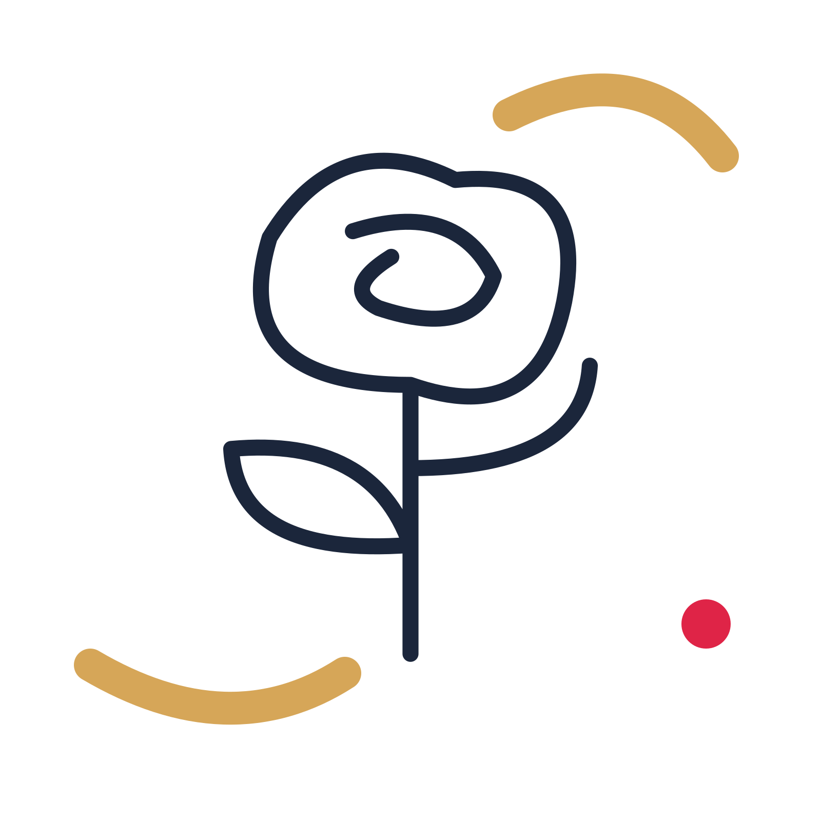 Mother’s Day rose stem in a duotone drawing with clear rounded lines.