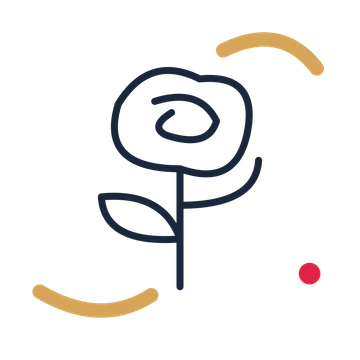 Mother’s Day rose stem in a duotone drawing with clear rounded lines.