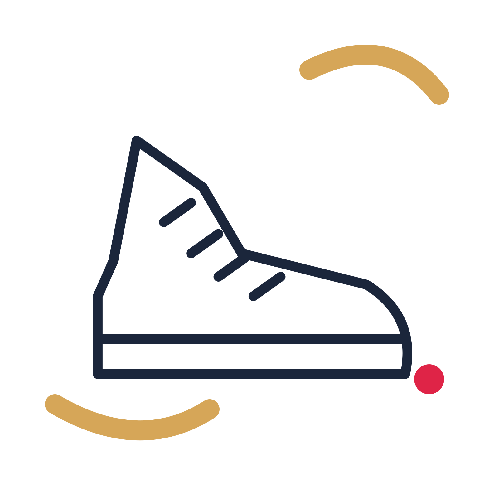 Athletic running shoe in a duotone drawing with clear rounded lines.