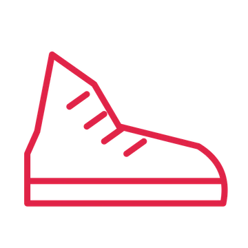 Athletic running shoe in an outline drawing with clear rounded lines.