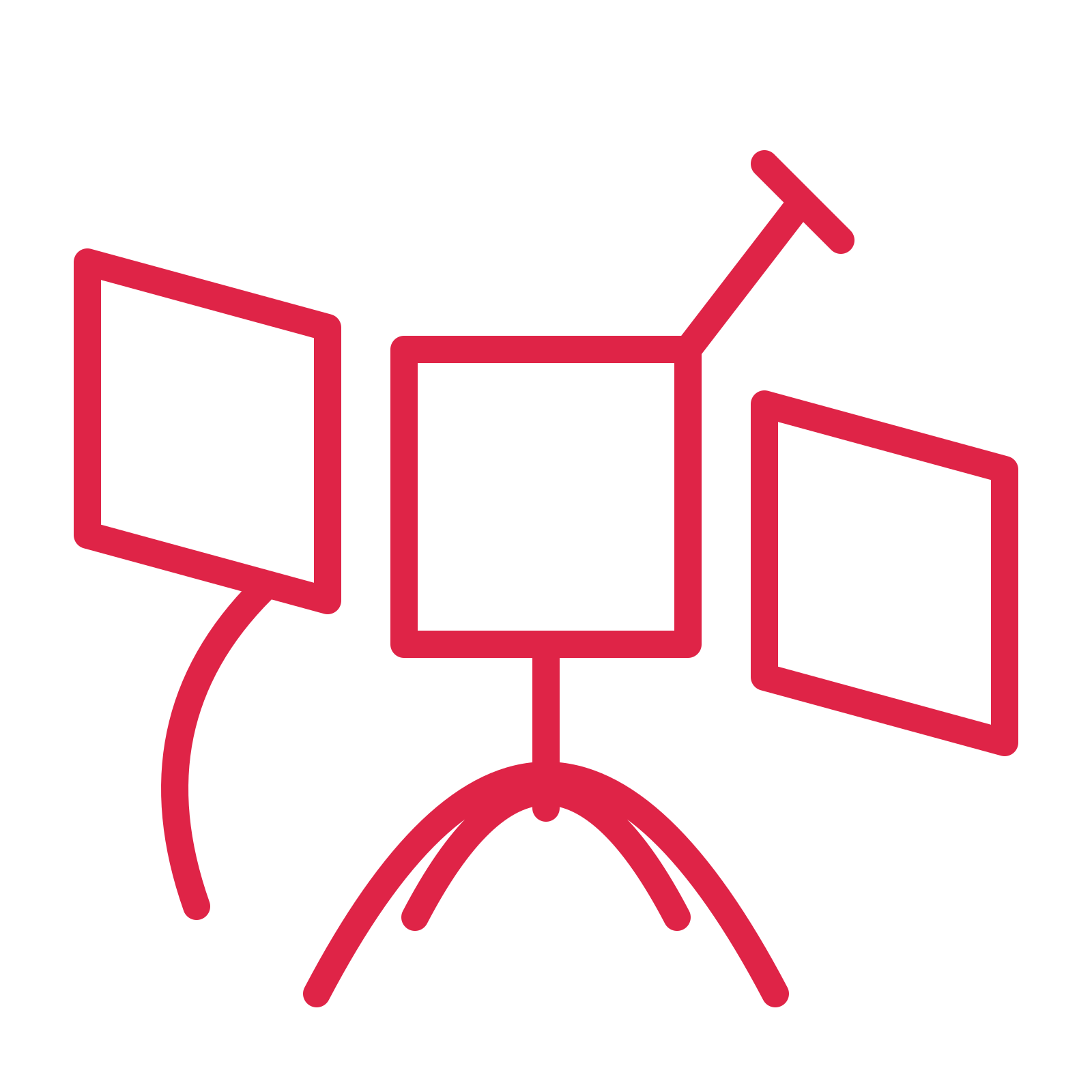 Communication satellite in an outline drawing with clear rounded lines.