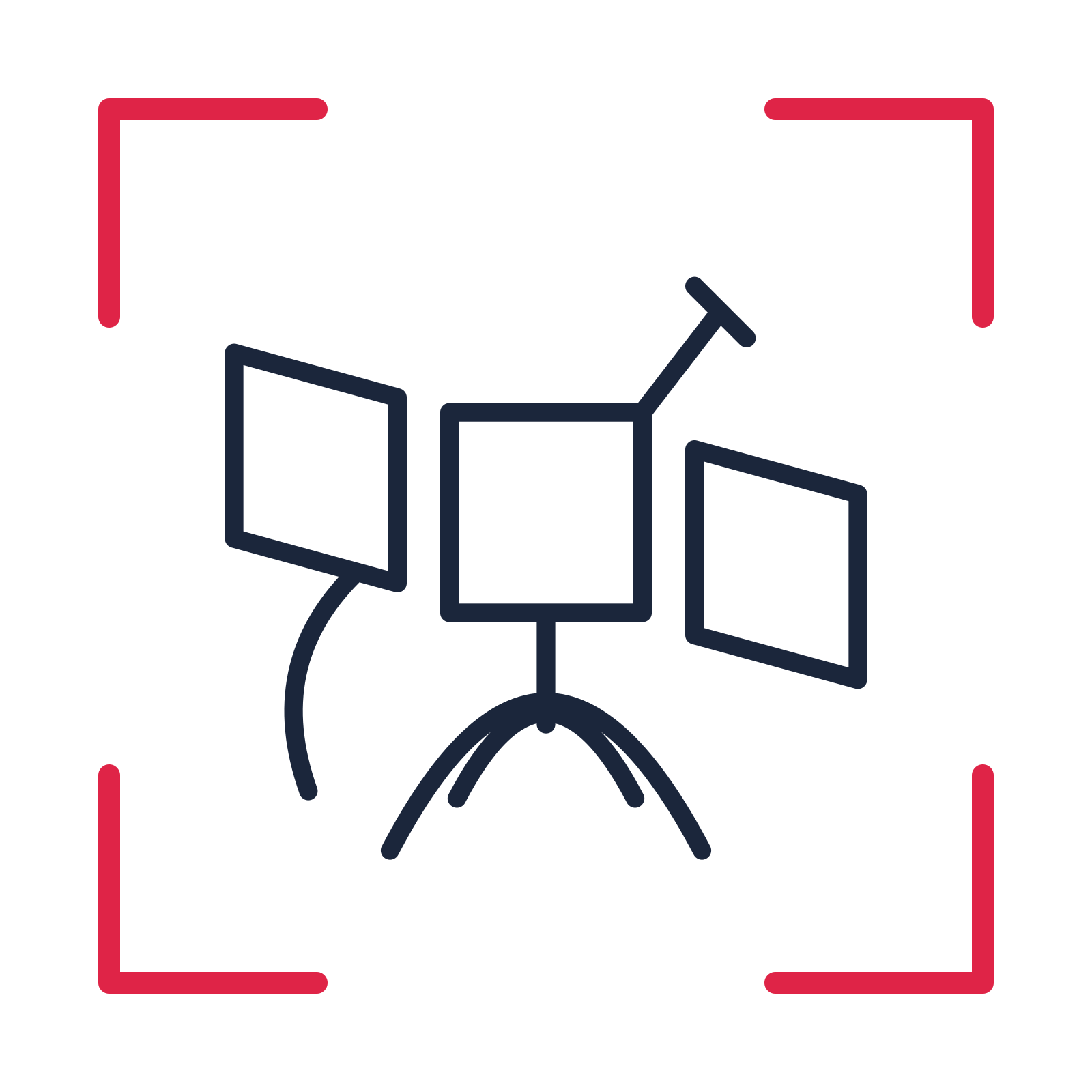 Communication satellite in a sketch frame drawing with clear rounded lines.