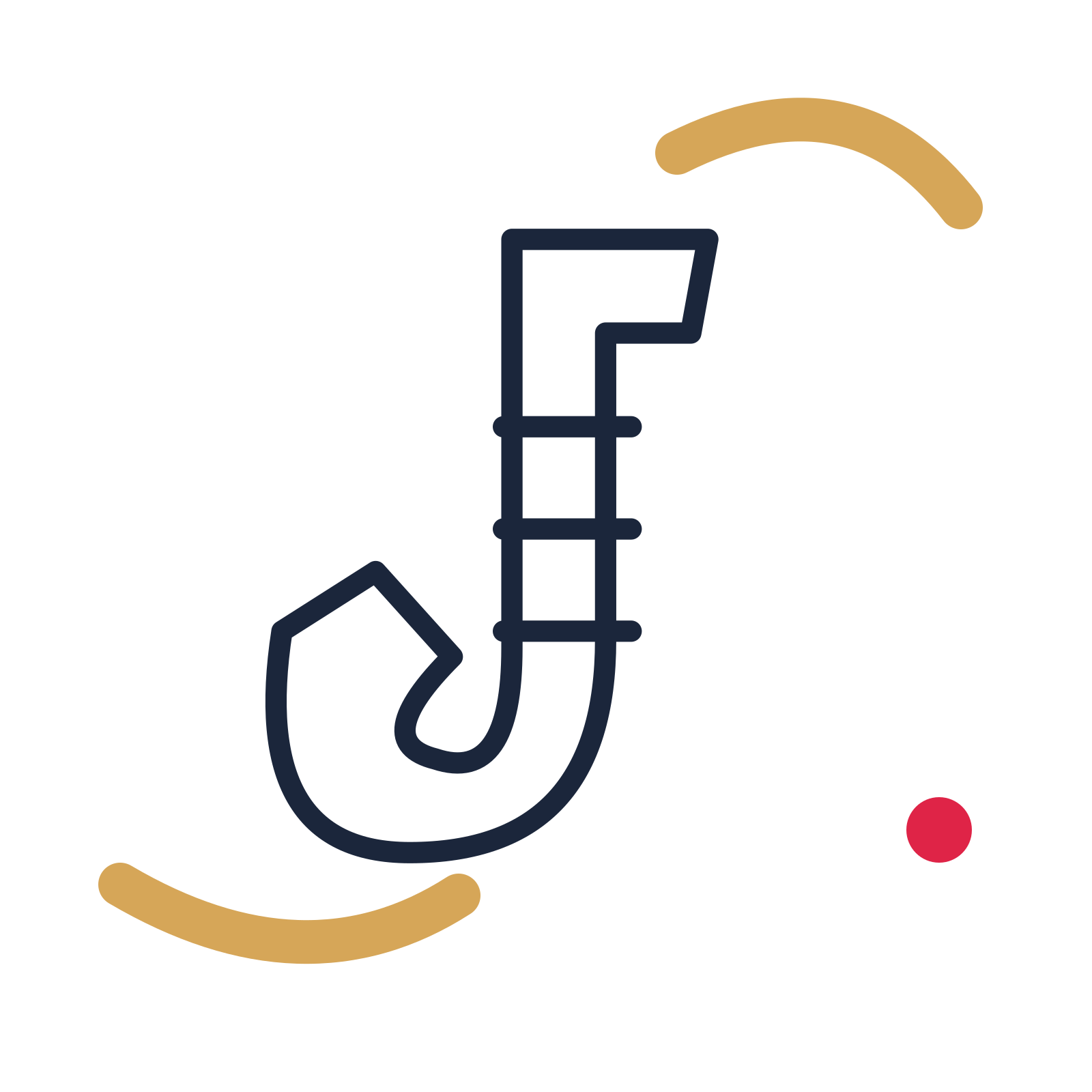 Jazz saxophone in a duotone drawing with clear rounded lines.