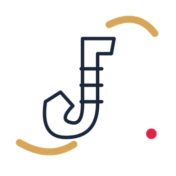 Jazz saxophone in a duotone drawing with clear rounded lines.