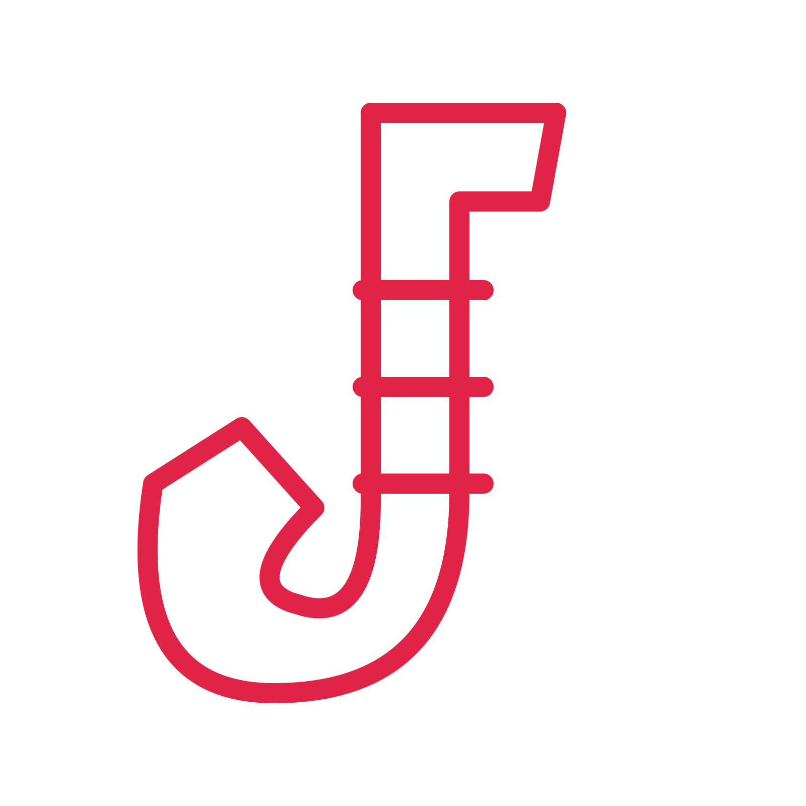 Jazz saxophone in an outline drawing with clear rounded lines.