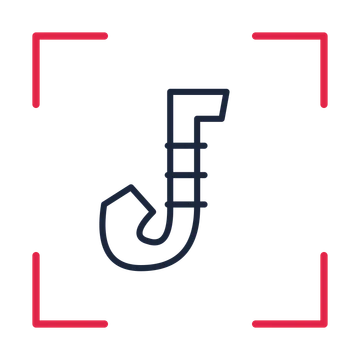 Jazz saxophone in a sketch frame drawing with clear rounded lines.