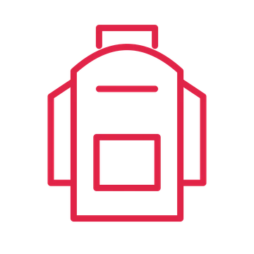 School backpack in an outline drawing with clear rounded lines.