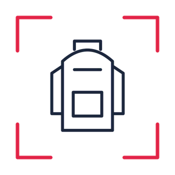 School backpack in a sketch frame drawing with clear rounded lines.