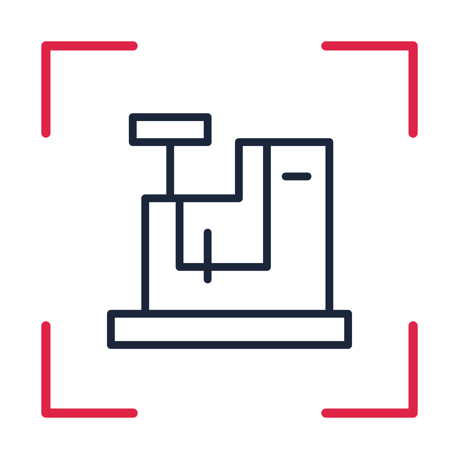 Maker sewing machine in a sketch frame drawing with clear rounded lines.