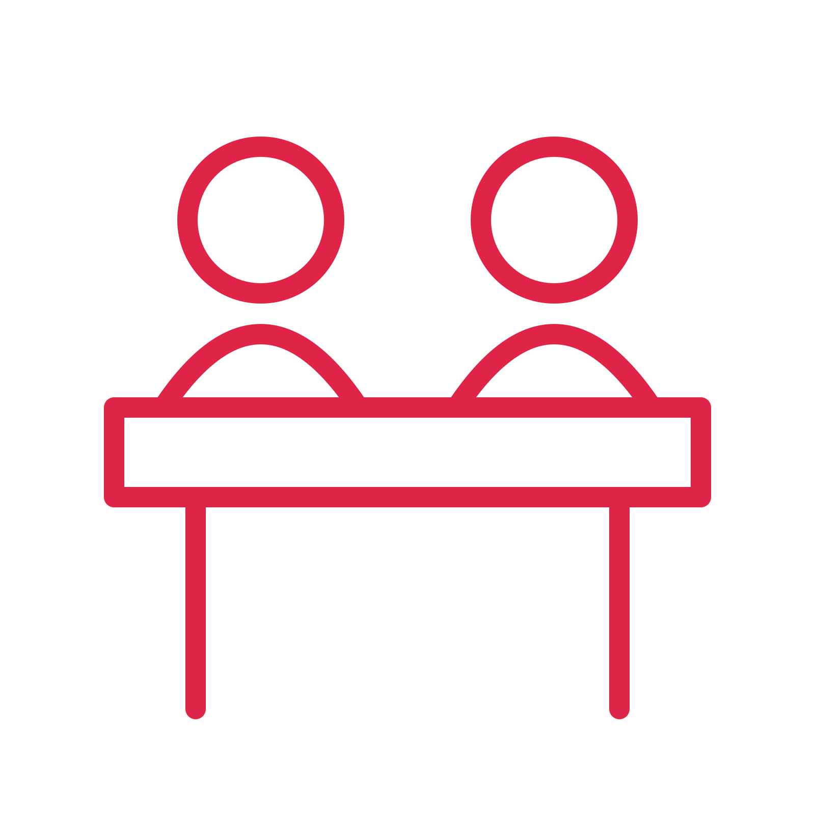 Community shared table in an outline drawing with clear rounded lines.