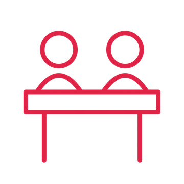 Community shared table in an outline drawing with clear rounded lines.