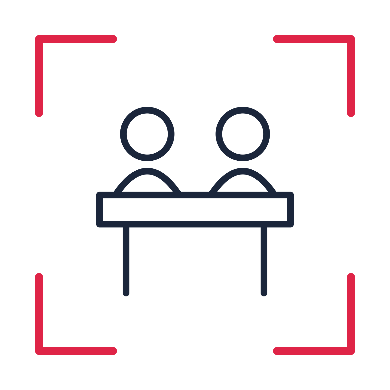 Community shared table in a sketch frame drawing with clear rounded lines.