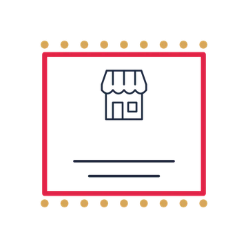 A stamp label composition featuring small shop storefront for Shops & makers designs.