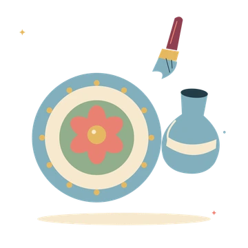 Hand painted ceramics with a plate and little vase.